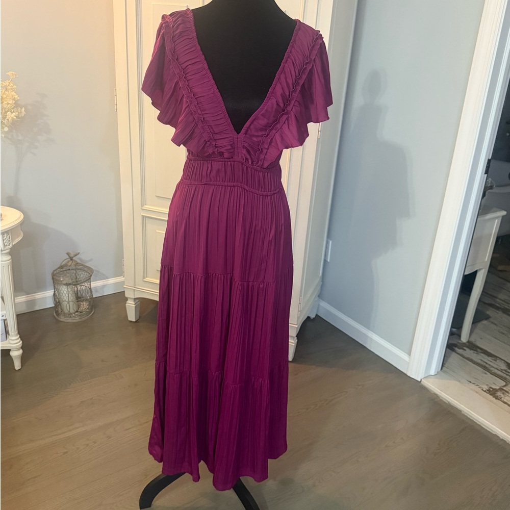 Anthropologie Pink V-Neck Flutter Sleeve Sundress